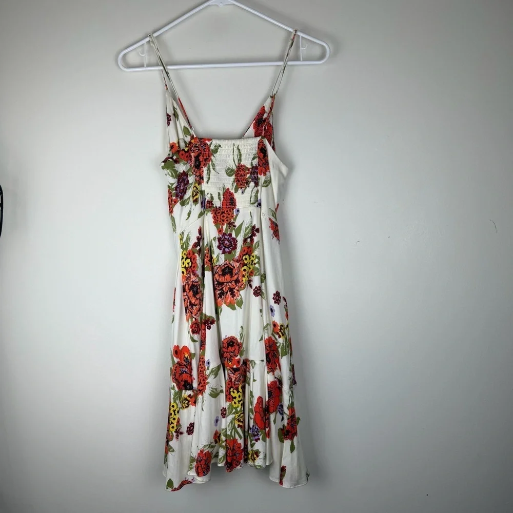 Free People Happy Heart Floral Mini Dress Ruched Ruffle size Small